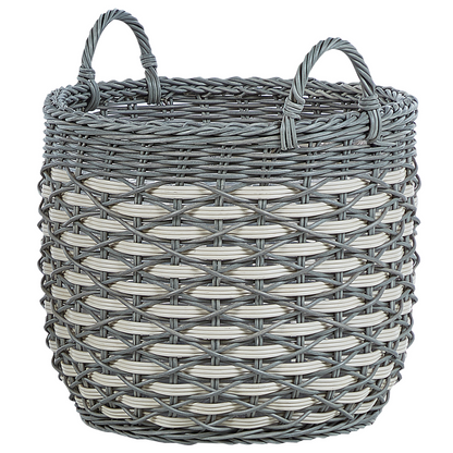 Set of 3 Grey White PE Rattan Plant Baskets with Lining