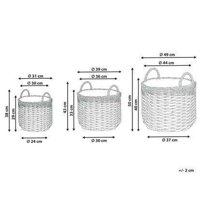 Set of 3 Grey White PE Rattan Plant Baskets with Lining
