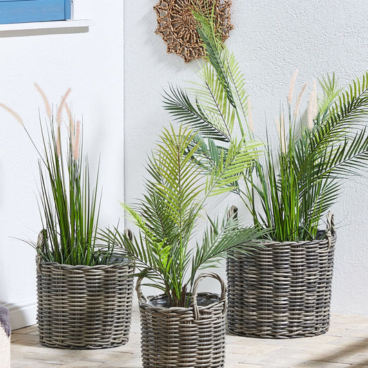Taupe PE Rattan Plant Baskets Set of 3 With Lining