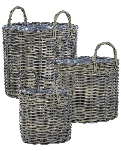 Taupe PE Rattan Plant Baskets Set of 3 With Lining