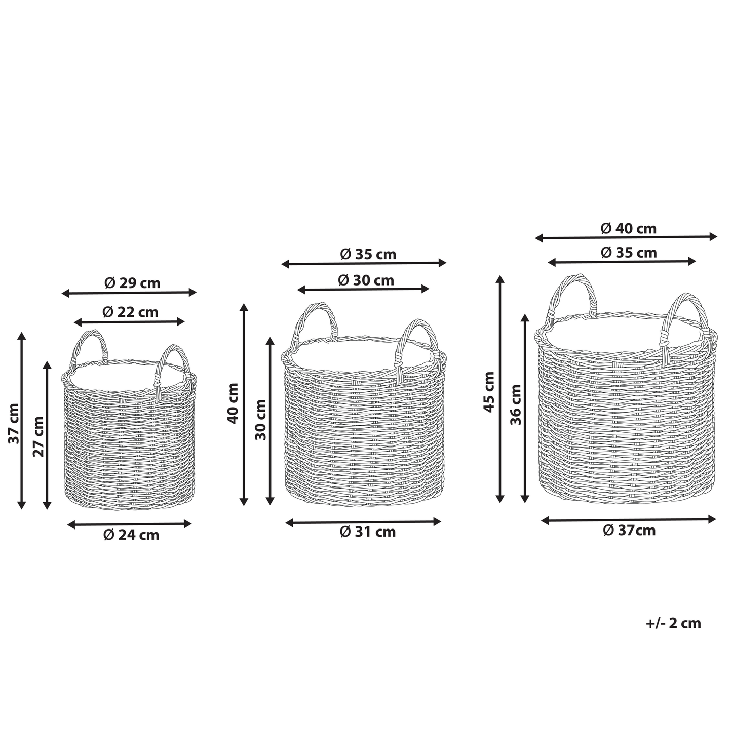 Taupe PE Rattan Plant Baskets Set of 3 With Lining
