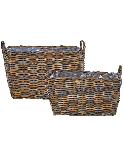 Name Brown PE Rattan Plant Baskets Set Of 2 With Lining