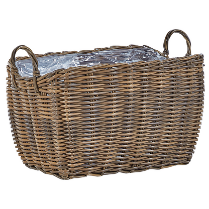 Name Brown PE Rattan Plant Baskets Set Of 2 With Lining