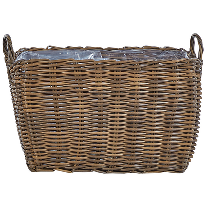 Name Brown PE Rattan Plant Baskets Set Of 2 With Lining