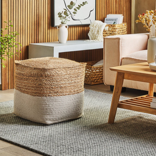 Pouf Ottoman Beige Jute EPS Beads 44 x 44cm Boho