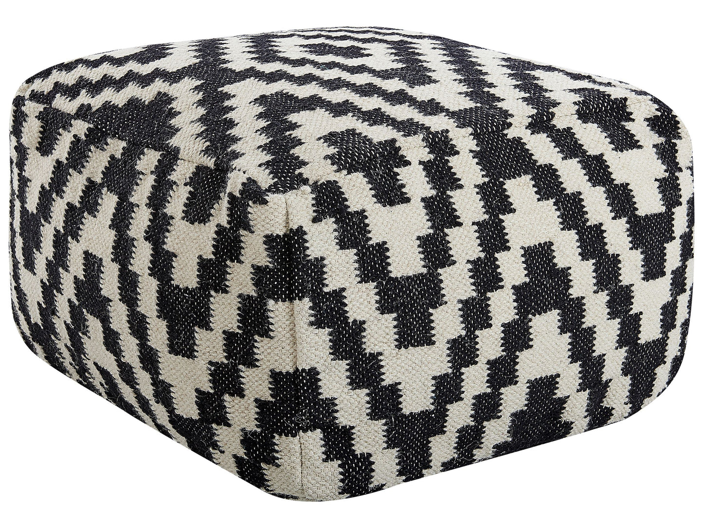 Pouffe Ottoman Black White Wool EPS Beads 56 x 56cm