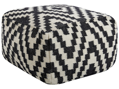 Pouffe Ottoman Black White Wool EPS Beads 56 x 56cm