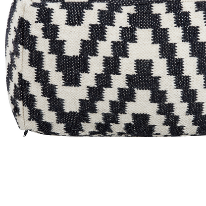 Pouffe Ottoman Black White Wool EPS Beads 56 x 56cm