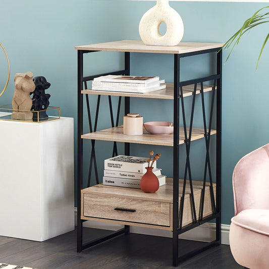 Nexa Console Table TV Stand Dark Brown Metal 3 Shelves 1 Drawer