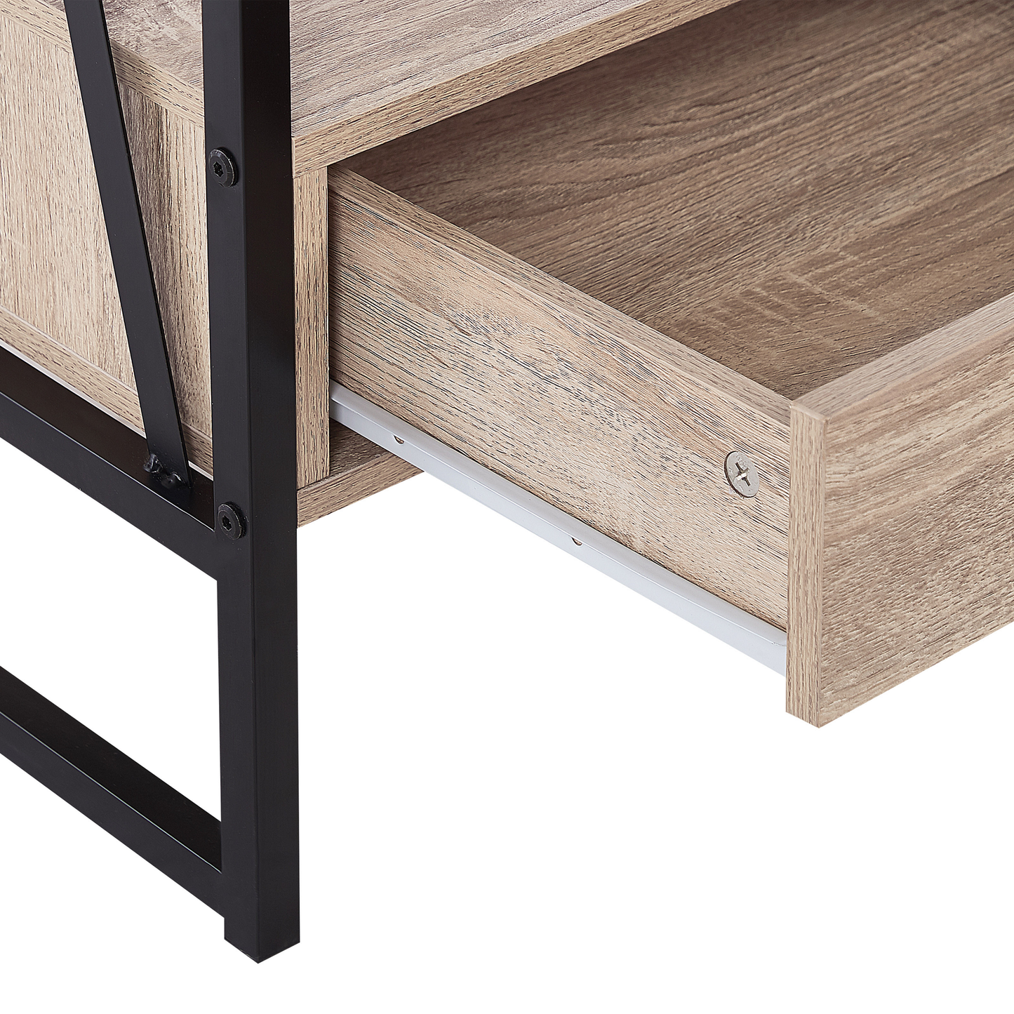 Nexa Console Table TV Stand Dark Brown Metal 3 Shelves 1 Drawer