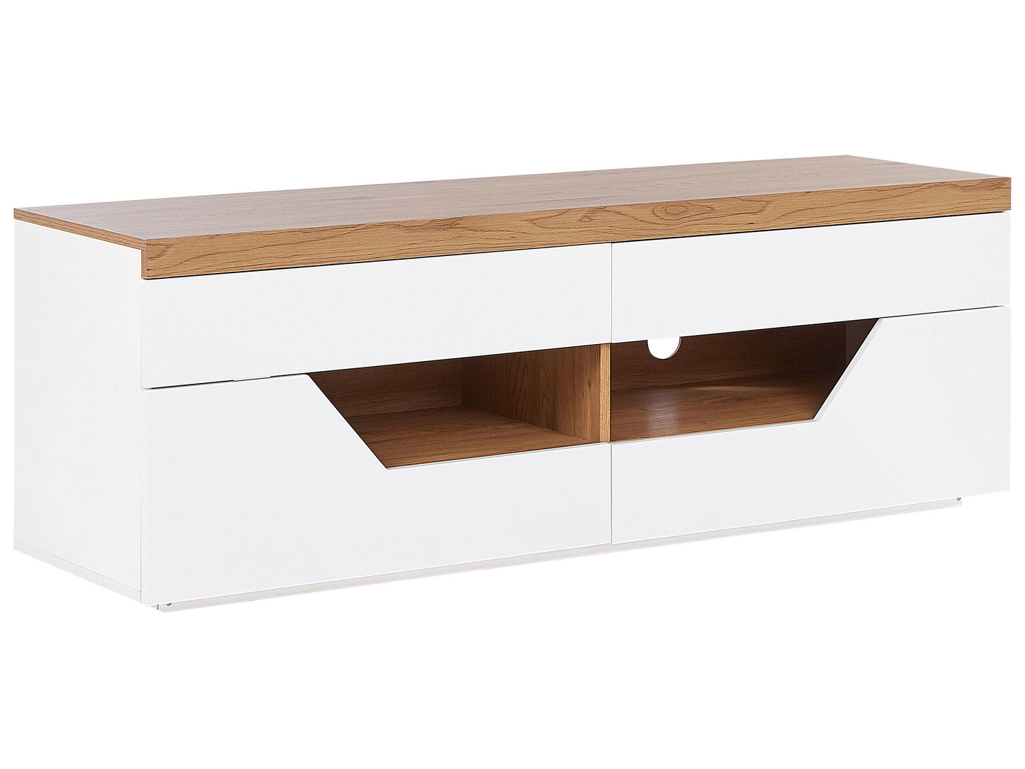 Scandi Style TV Stand White With Light Wood MDF 4 Drawers 2 Shelves Cable Management