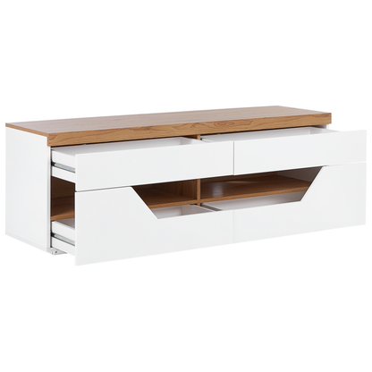 Scandi Style TV Stand White With Light Wood MDF 4 Drawers 2 Shelves Cable Management