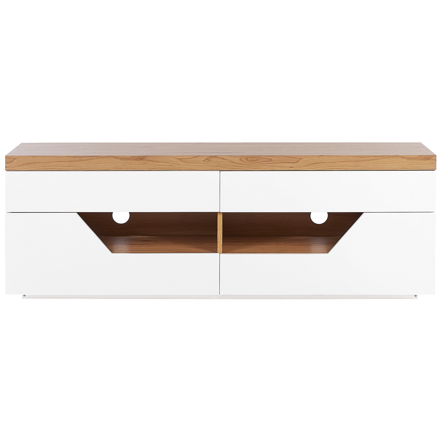 Scandi Style TV Stand White With Light Wood MDF 4 Drawers 2 Shelves Cable Management