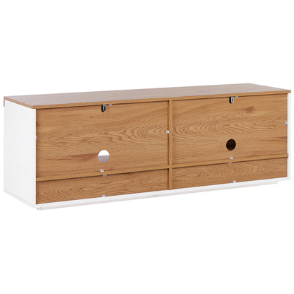 Scandi Style TV Stand White With Light Wood MDF 4 Drawers 2 Shelves Cable Management