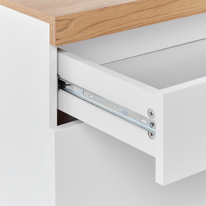 Scandi Style TV Stand White With Light Wood MDF 4 Drawers 2 Shelves Cable Management