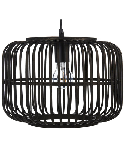 Pendant Lamp Black Bamboo Wood Cage Shade Adjustable Cable