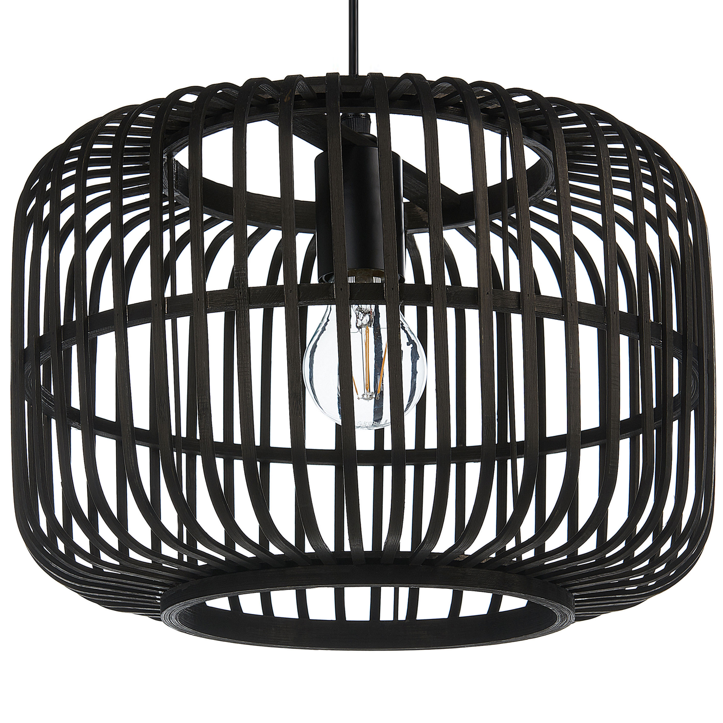 Pendant Lamp Black Bamboo Wood Cage Shade Adjustable Cable