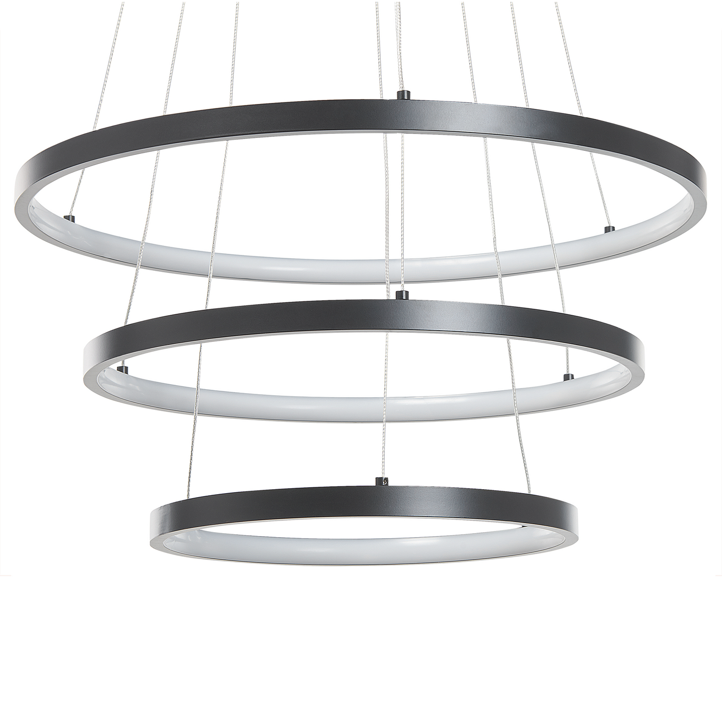Lighting Pendant Lamp Black Aluminium Integrated LED 3 Rings