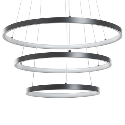 Lighting Pendant Lamp Black Aluminium Integrated LED 3 Rings