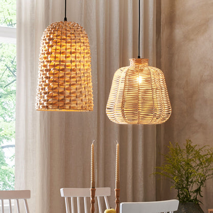 Bamboo Pendant Lamp Natural Hand Woven Wicker Shade Boho
