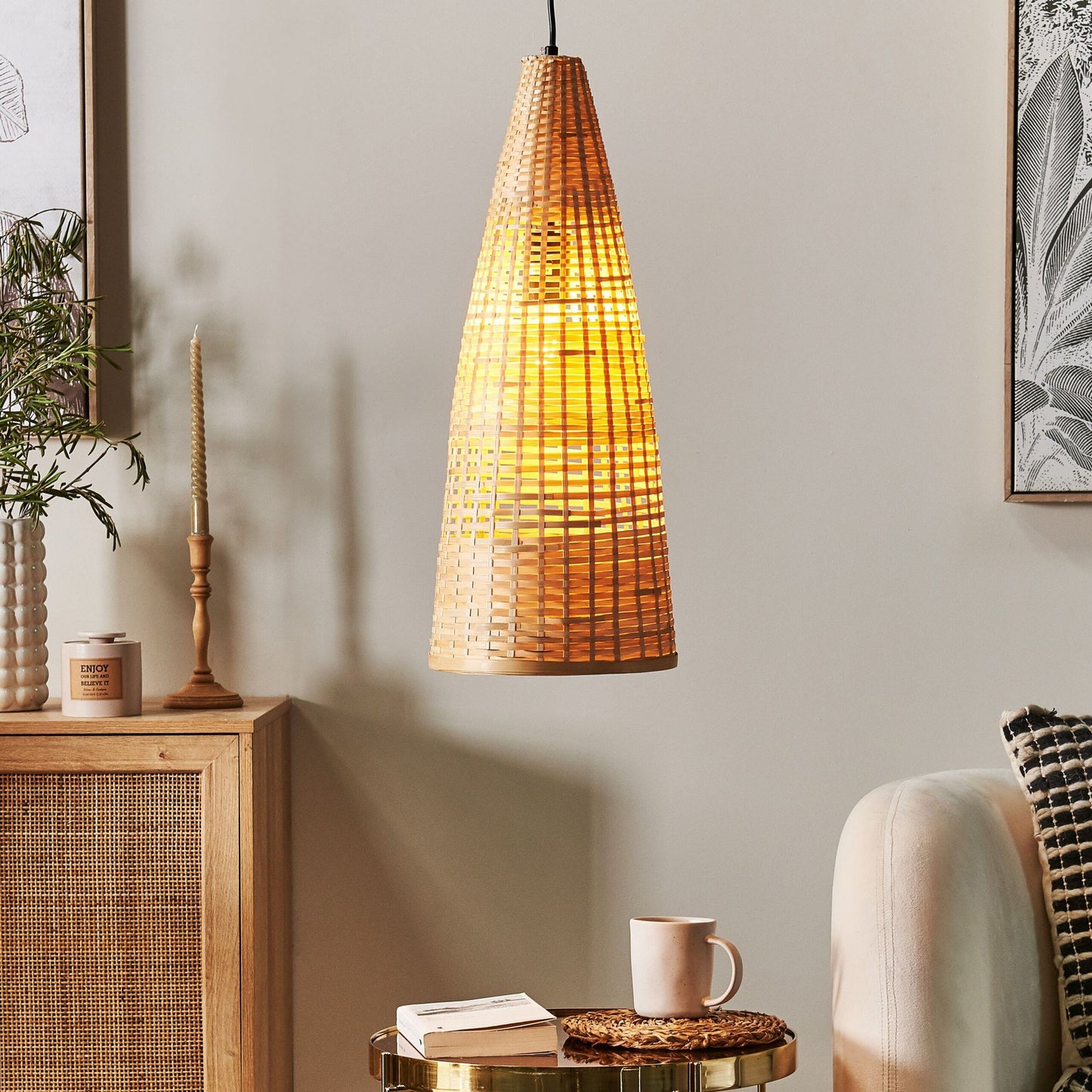 Light Brown Bamboo Pendant Lamp Natural Hand Woven Shade