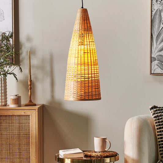 Light Brown Bamboo Pendant Lamp Natural Hand Woven Shade
