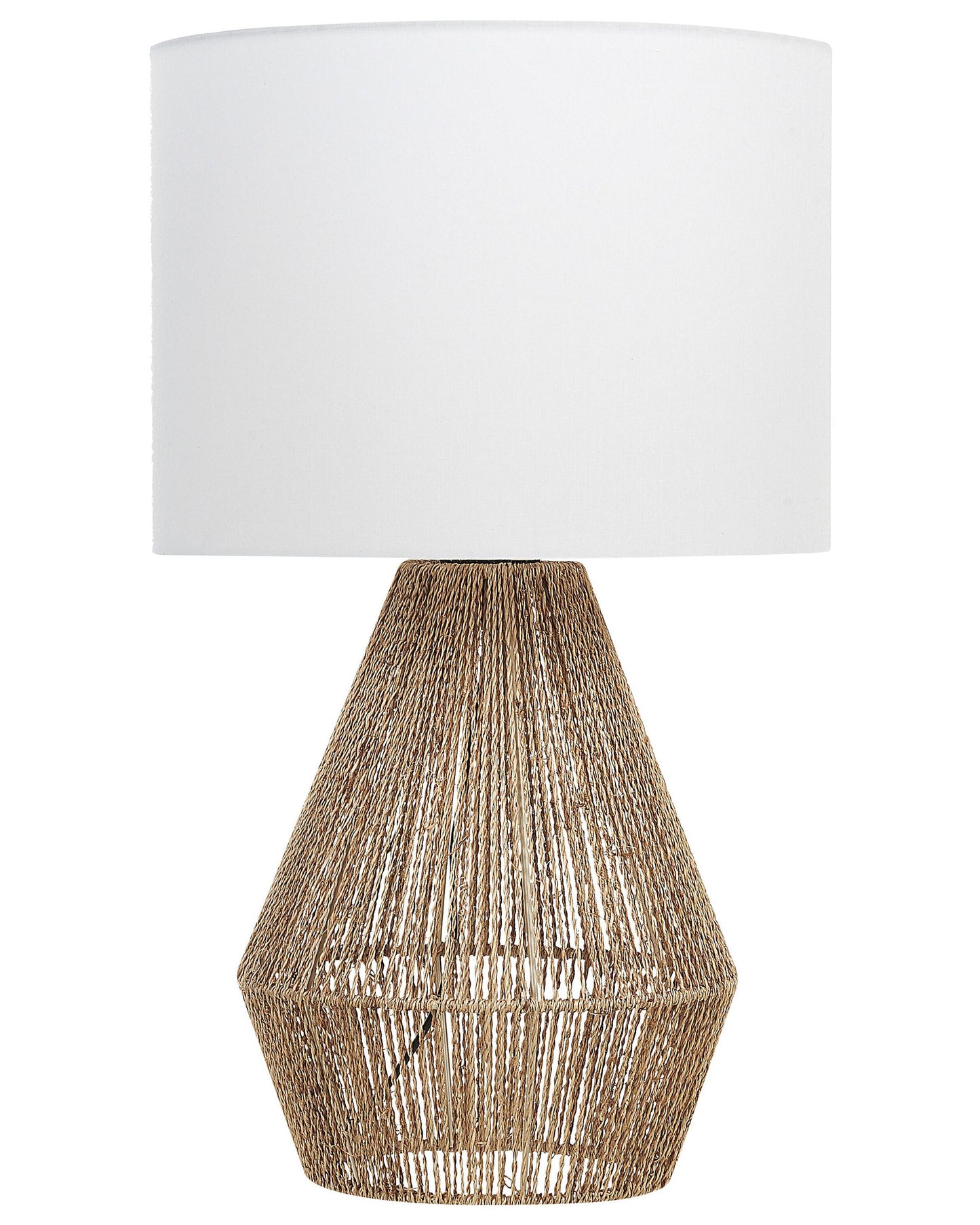 Natural Paper Cord Weave Table Lamp With White Fabric Shade