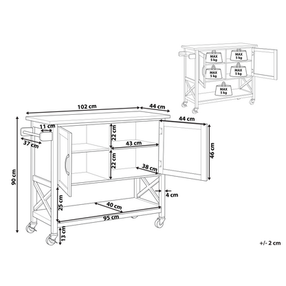 ScandiHome Kitchen Trolley Black MDF Light Wood Top Storage Cabinet