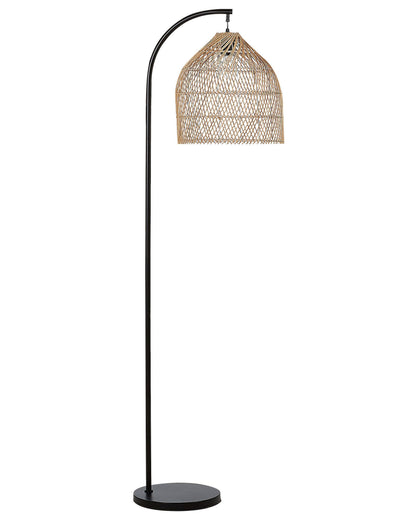 Floor Lamp 165cm Natural Beige Rattan Shade Metal Arm