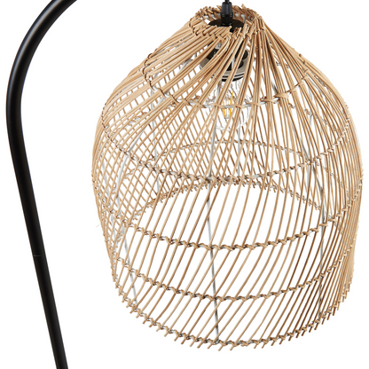 Floor Lamp 165cm Natural Beige Rattan Shade Metal Arm