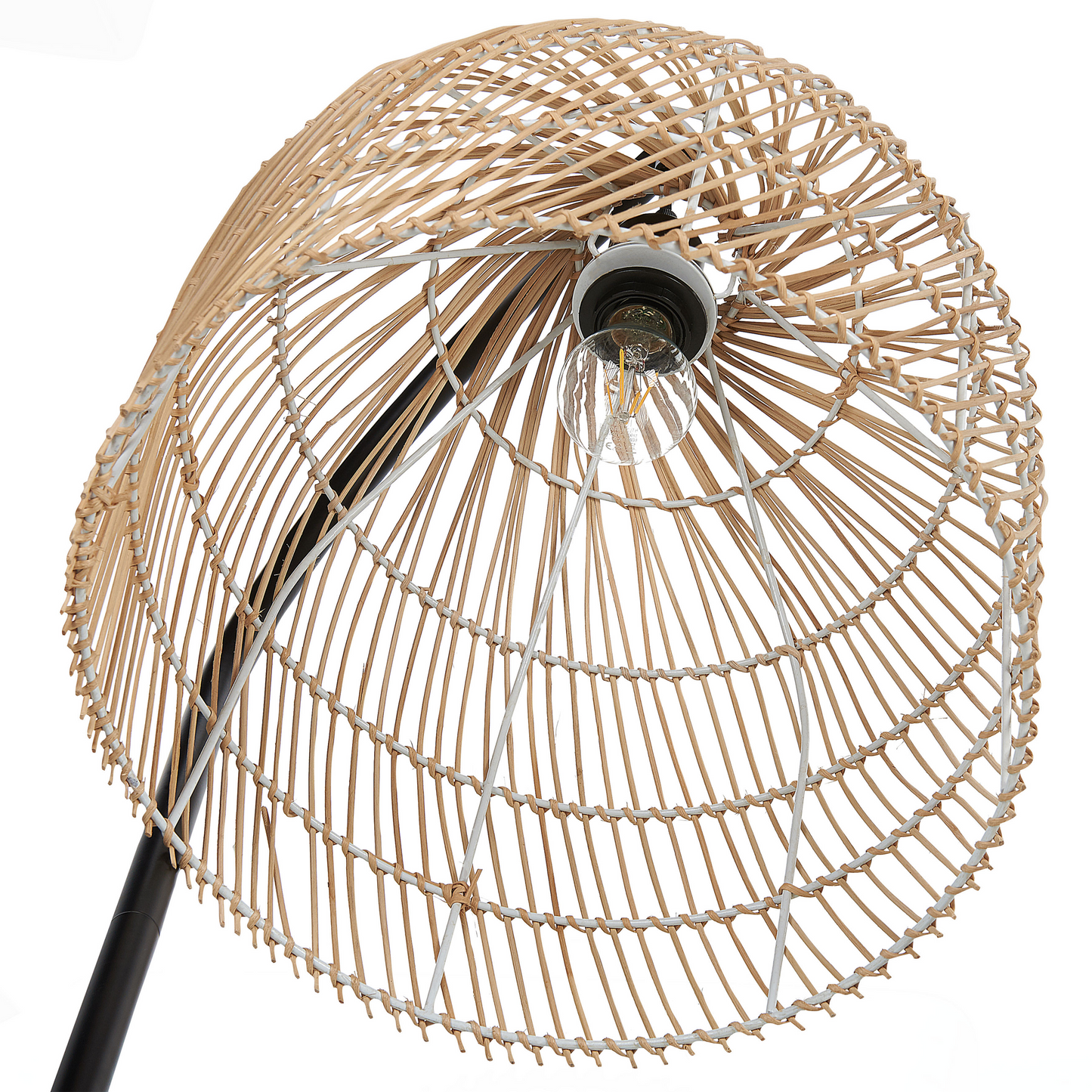 Floor Lamp 165cm Natural Beige Rattan Shade Metal Arm