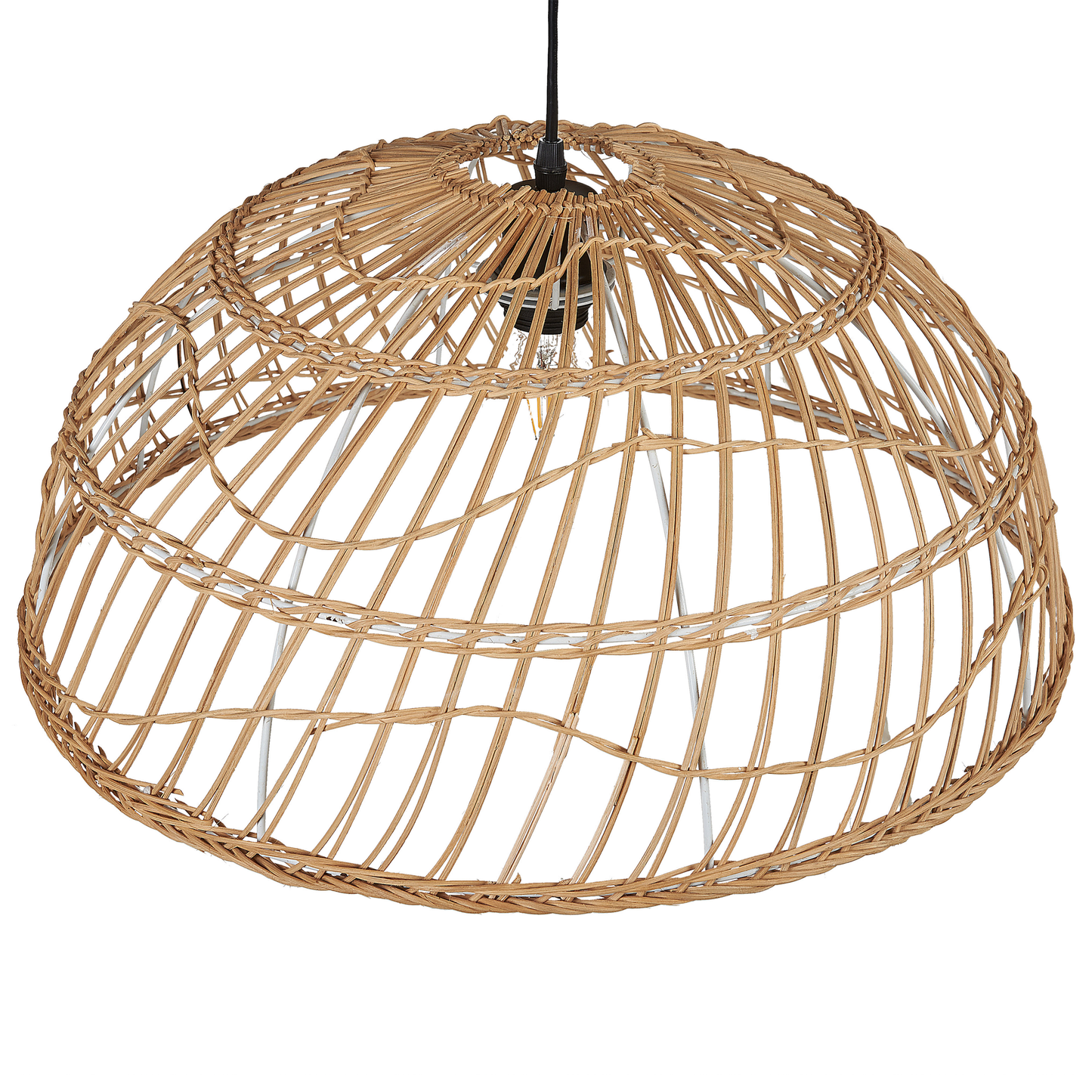 Pendant Lamp Natural Beige Rattan Open Work Shade Black Cord