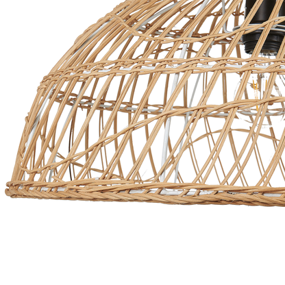 Pendant Lamp Natural Beige Rattan Open Work Shade Black Cord