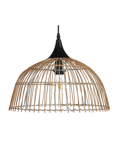 Aura Home Pendant Lamp Beige Rattan Open Work Shade Black Cord