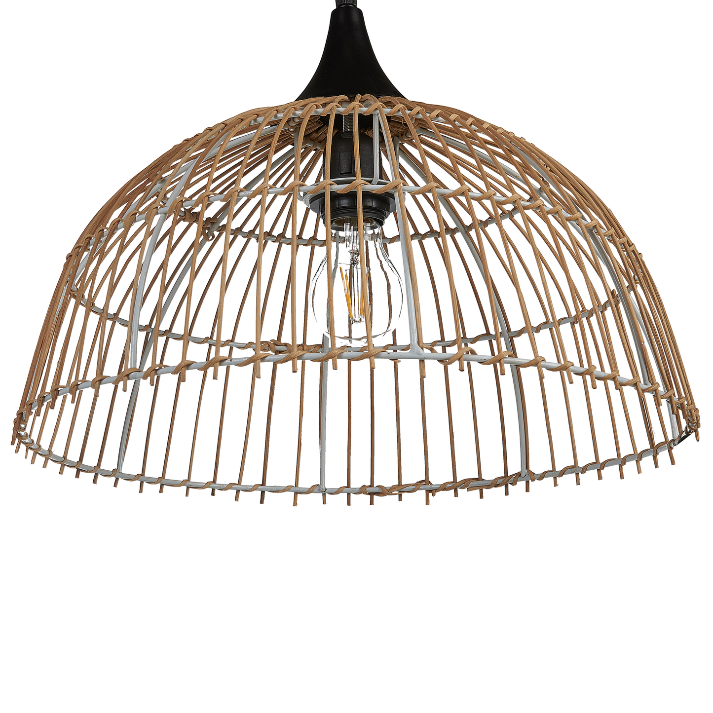 Aura Home Pendant Lamp Beige Rattan Open Work Shade Black Cord