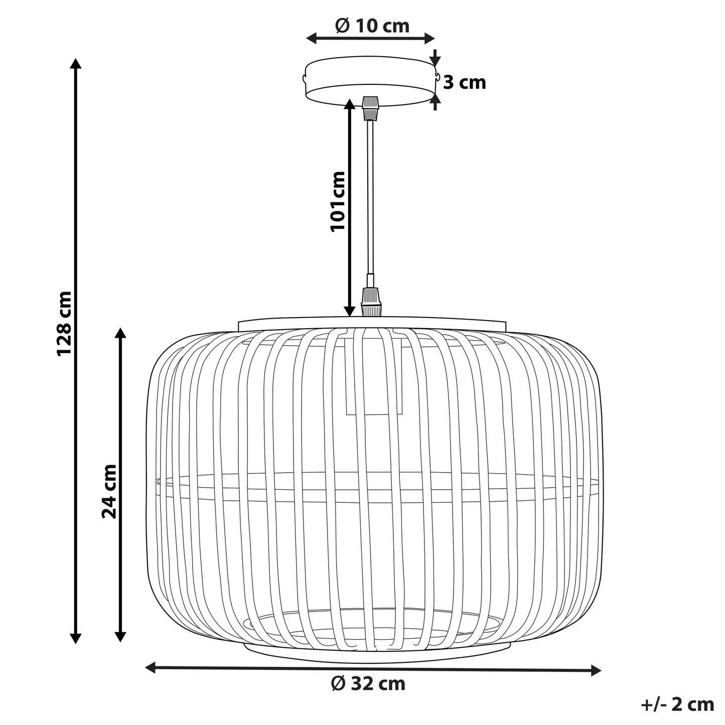 Pendant Lamp Black Bamboo Wood Cage Shade Adjustable Cable