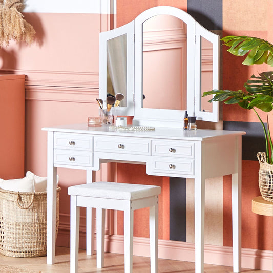 CasaNova Dressing Table White MDF 95x45x144 cm 2 Winged Mirror