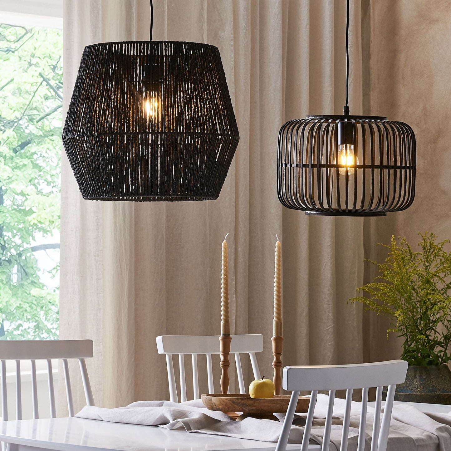 Luma Black Natural Paper Cord Pendant Lamp With Adjustable Cord