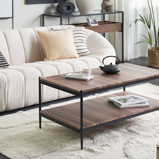 Nova Home Industrial Coffee Table Dark Brown Black MDF Metal 2 Tier 100 x 52 x 45 cm