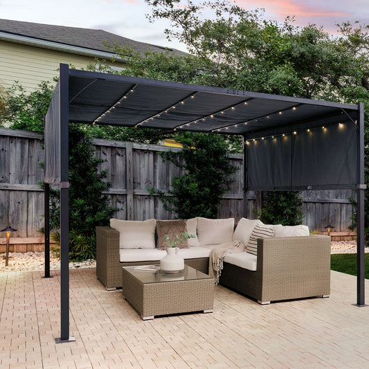Premier Pergola Grey Steel 310 x 310cm Solar LED Lights Pavilion