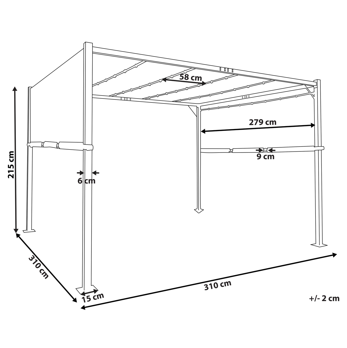 Premier Pergola Grey Steel 310 x 310cm Solar LED Lights Pavilion