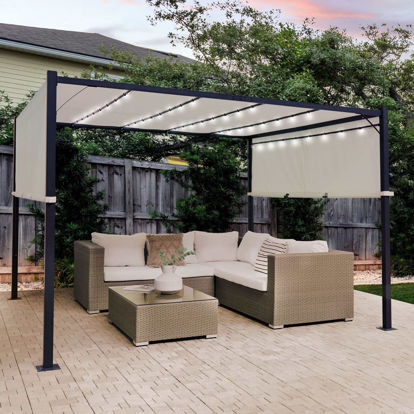 Pergola Beige 310 x 310cm Steel Frame with Solar LEDs
