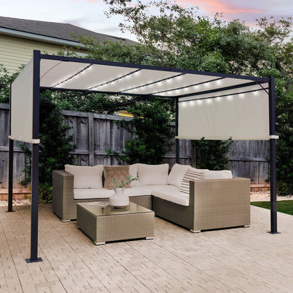 Pergola Beige 310 x 310cm Steel Frame with Solar LEDs
