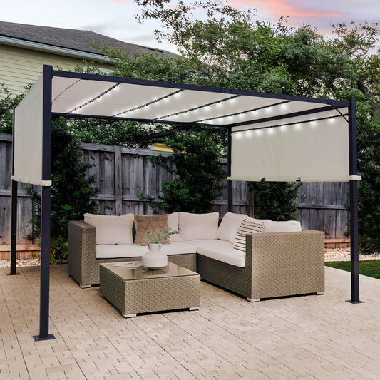 Pergola Beige 310 x 310cm Steel Frame with Solar LEDs