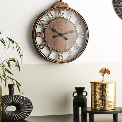 Home Brown Wall Clock 52cm Glass Face Arabic Numerals