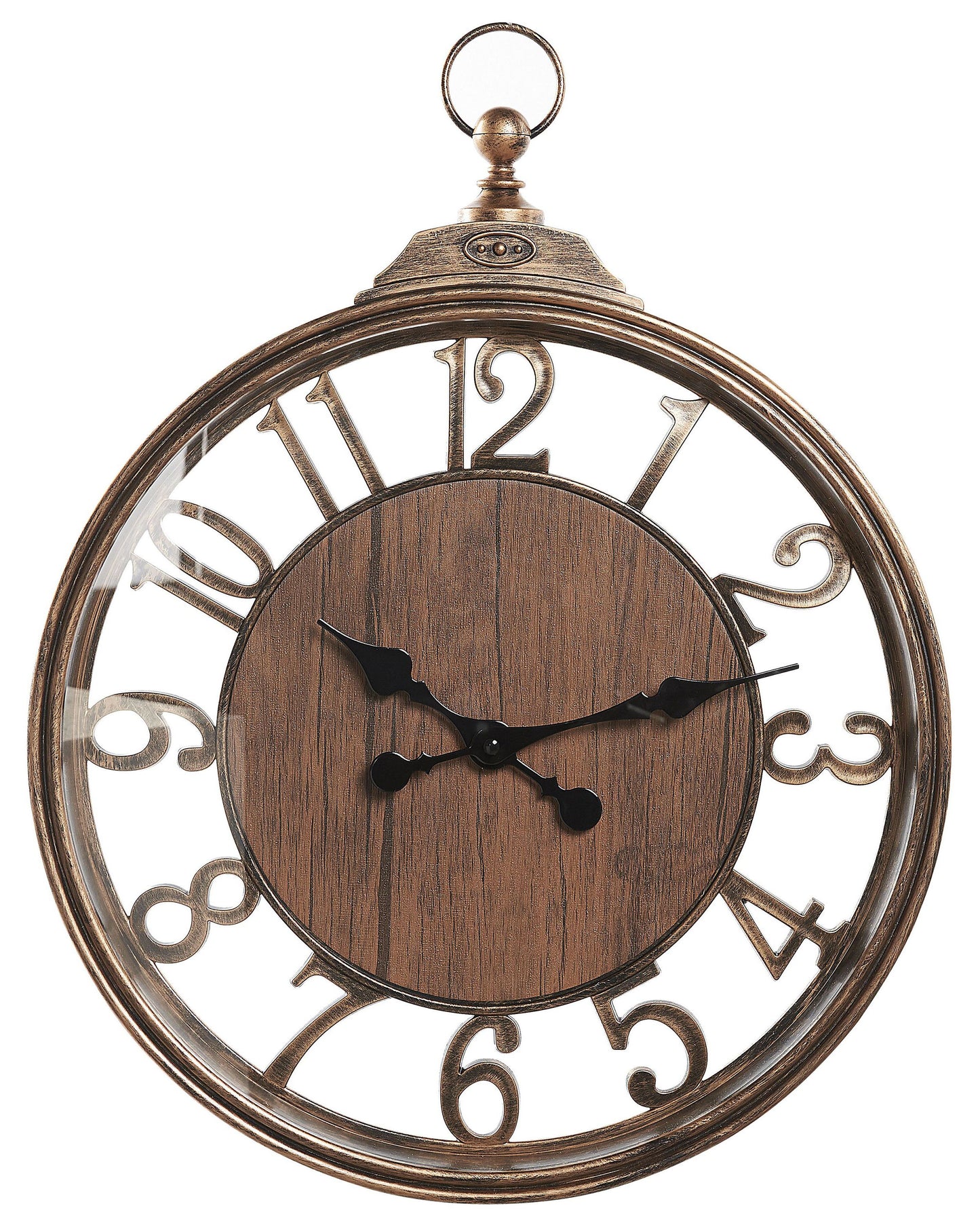 Home Brown Wall Clock 52cm Glass Face Arabic Numerals