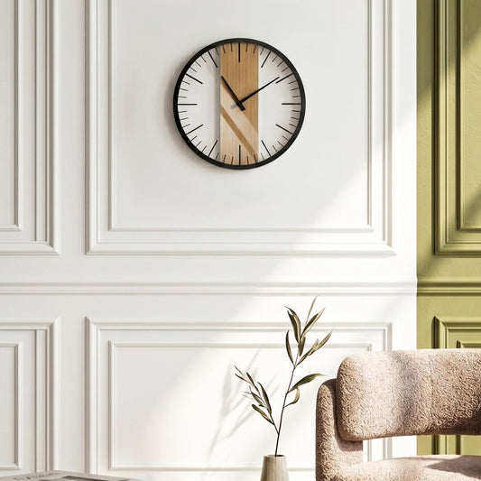 Wall Clock 38cm Black Wood And Synthetic Material Modern Design Without Numerals Living Room Decor