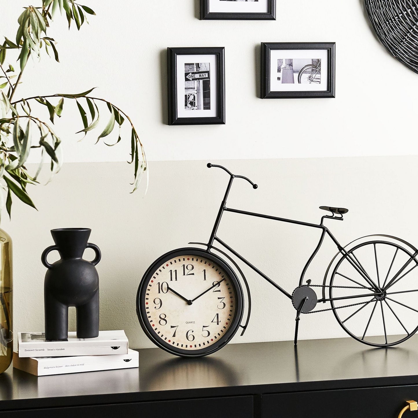 Black Metal Bicycle Table Clock 37cm Vintage Modern Home Decor Decorative Accent For Living Room
