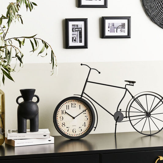 Black Metal Bicycle Table Clock 37cm Vintage Modern Home Decor Decorative Accent For Living Room