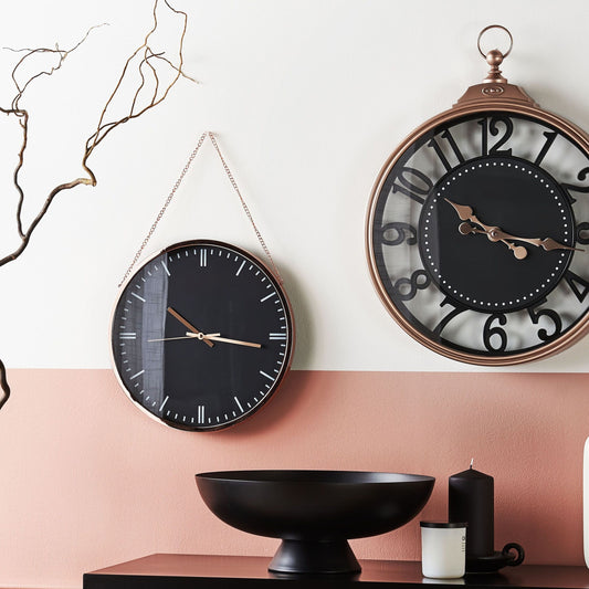 Wall Clock Black Copper Frame 30cm Modern Design Hanging Decor Elegant Living Room Piece